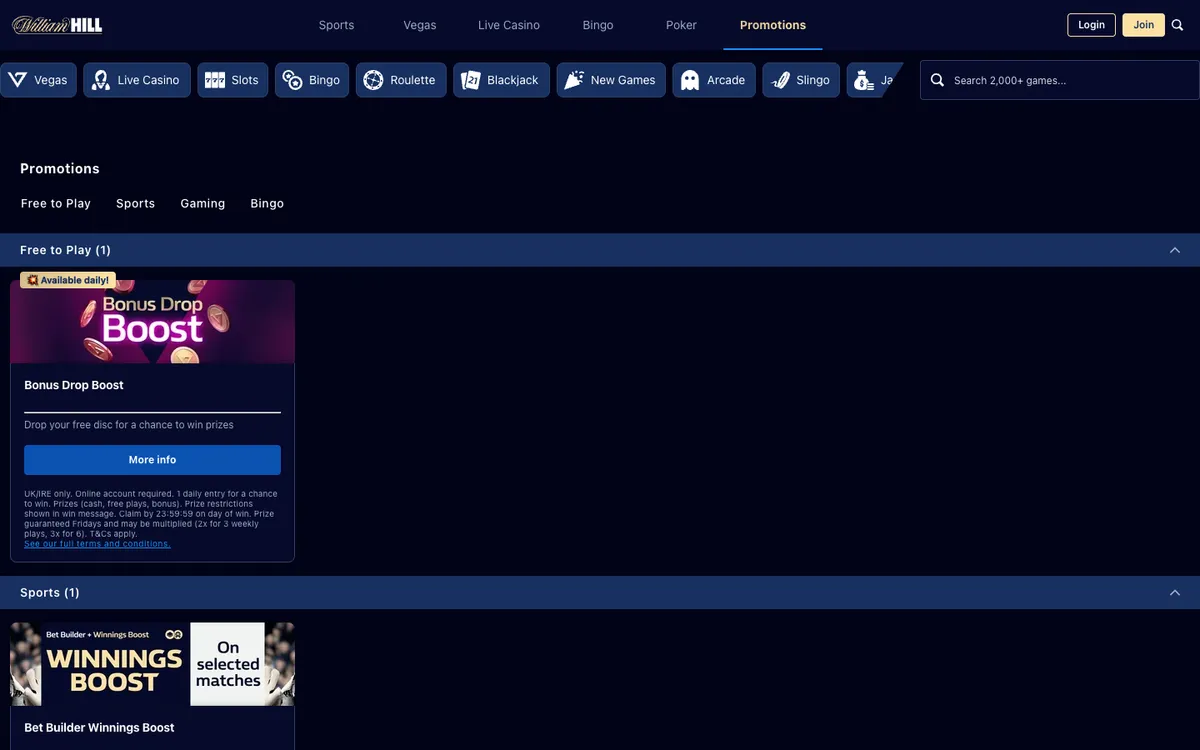 William Hill UK Casino — Promotions, captured from United Kingdom