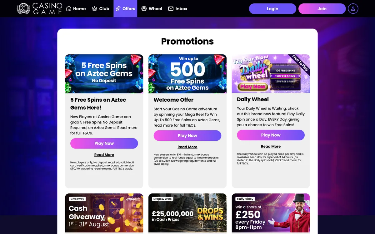 Casino Game — Promotions, captured from United Kingdom