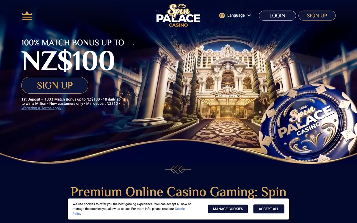 Spin Palace Casino — Home page, captured from New Zealand