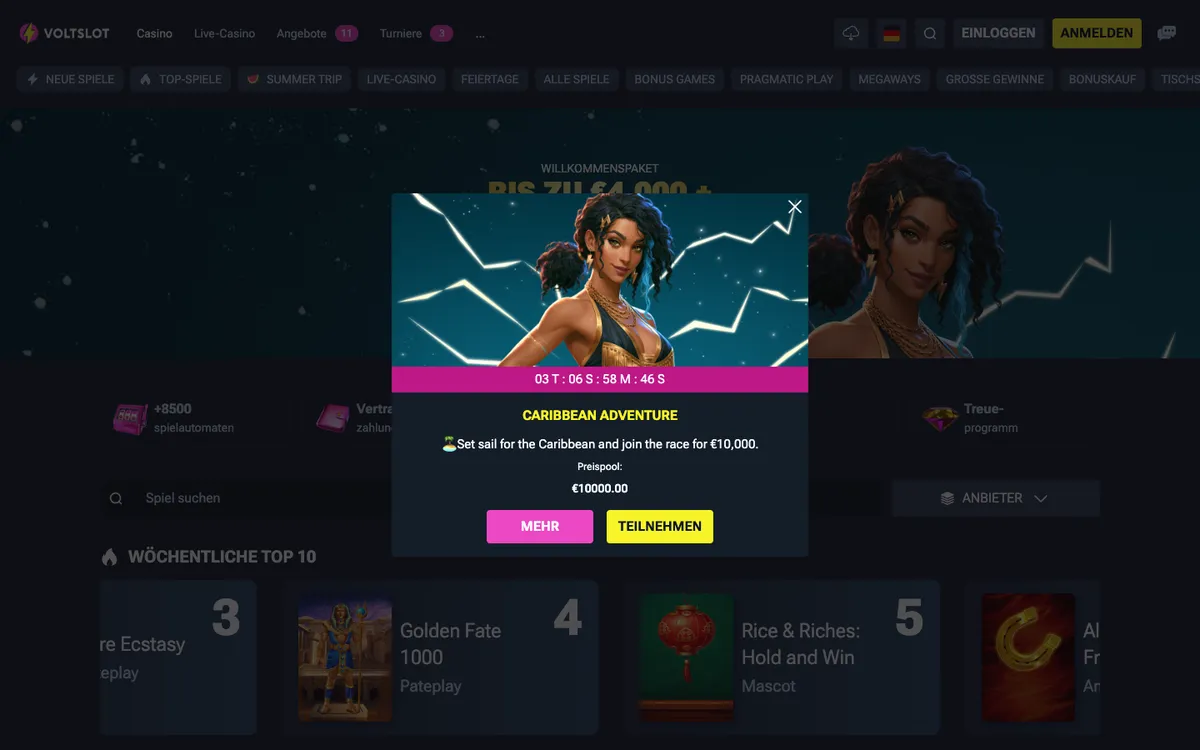 Voltslot Casino — Home page, captured from Germany