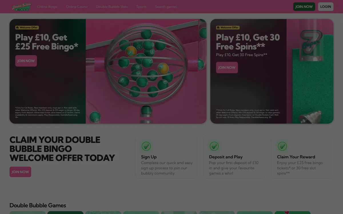 Double Bubble Bingo Casino — Home page, captured from United Kingdom