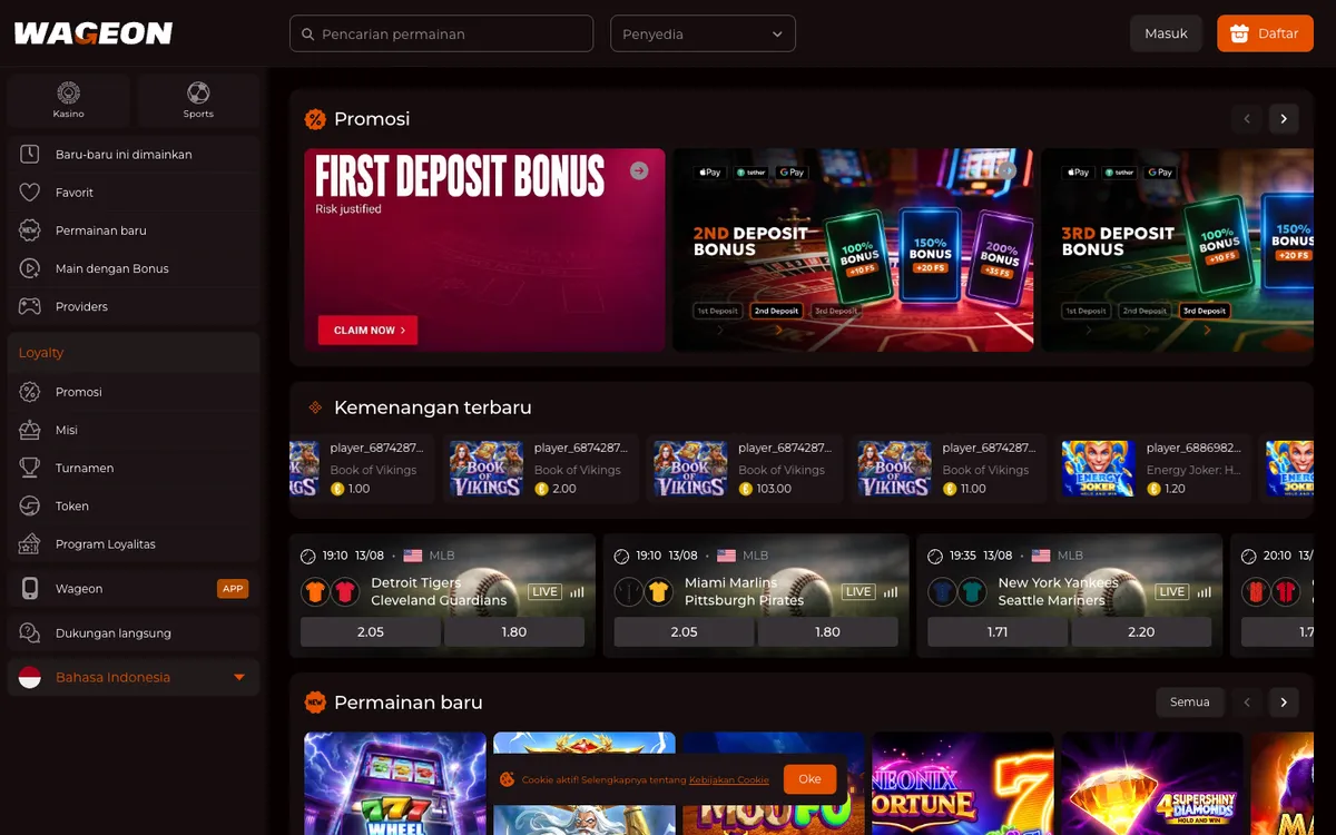 Wageon Casino — Home page, captured from Indonesia