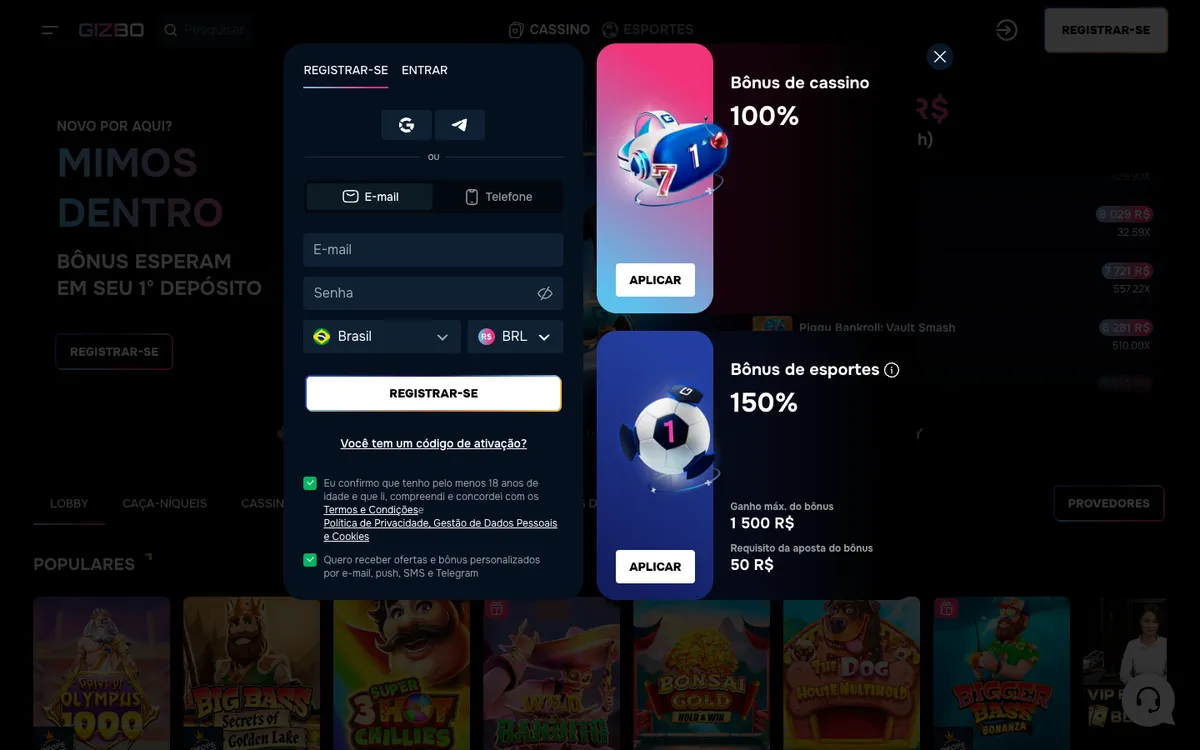 Gizbo Casino — «Главная», снято из страны Бразилия