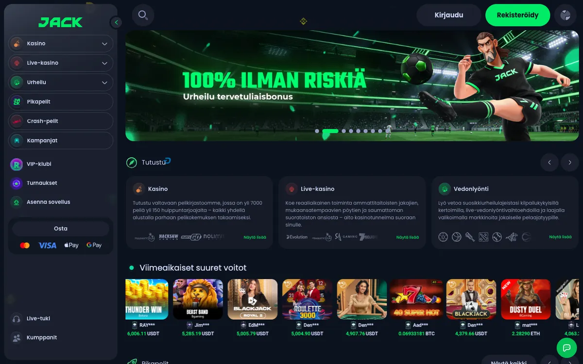 Jack.com Casino — «Главная», снято из страны Финляндия