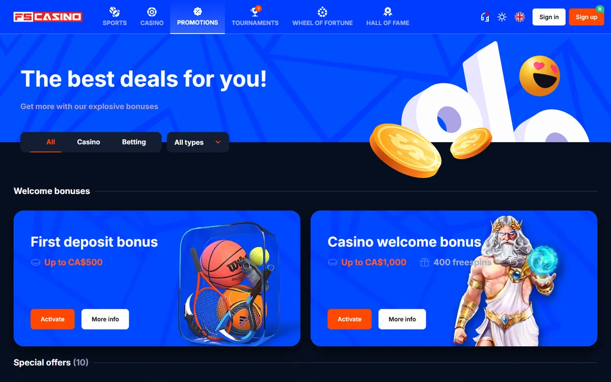 FS Casino — «Акции», снято из страны Канада