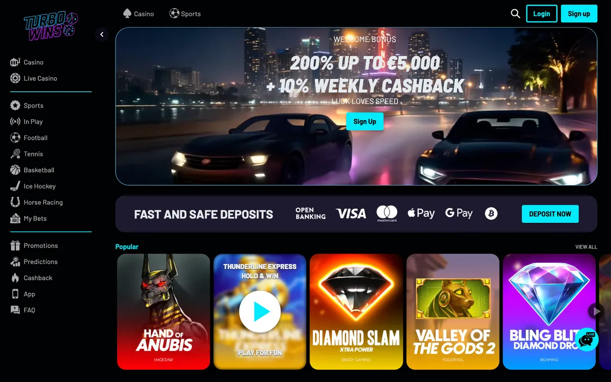 Turbo Wins Casino — Home page, captured from Belgium