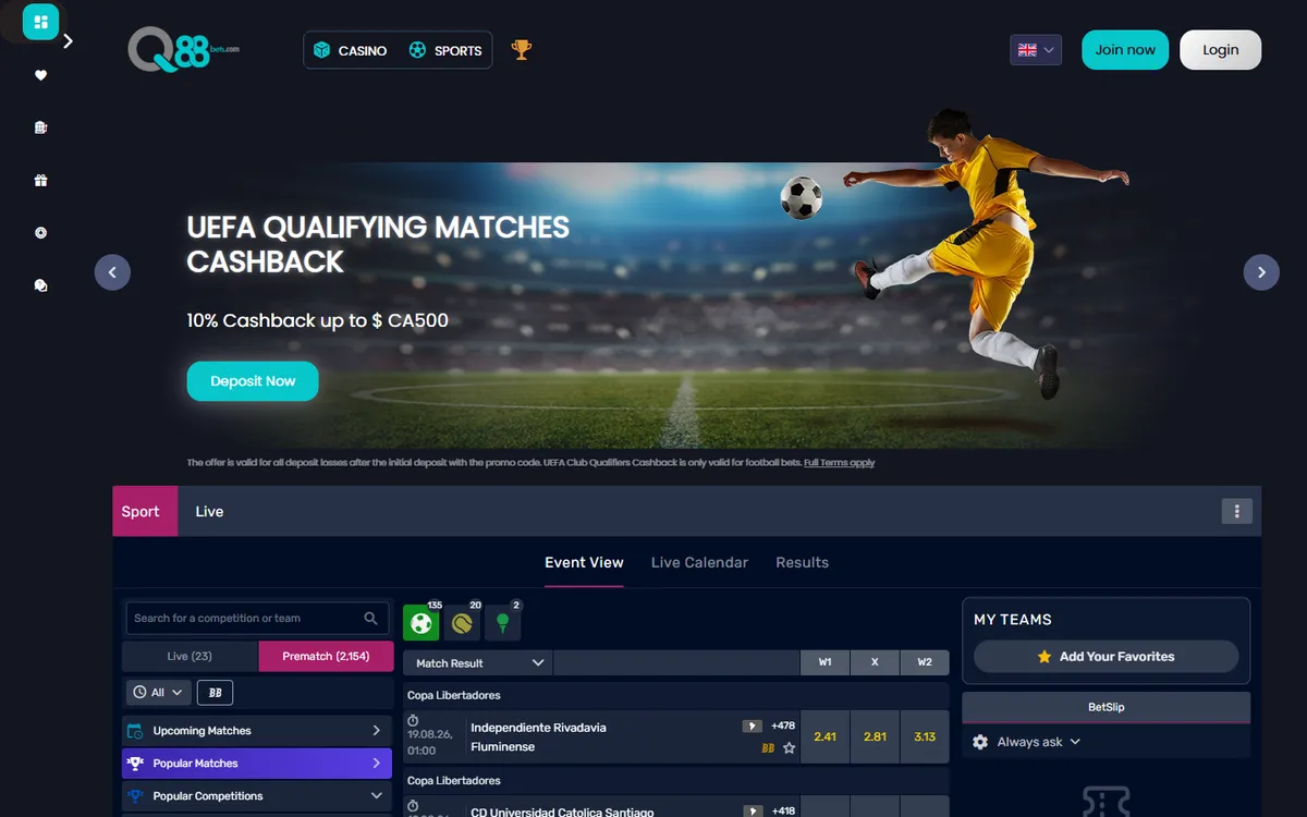 Q88Bets Casino — «Главная», снято из страны Канада