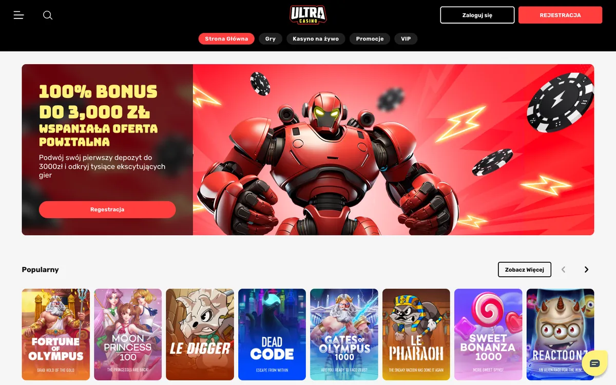 UltraCasino — Home page, captured from Poland