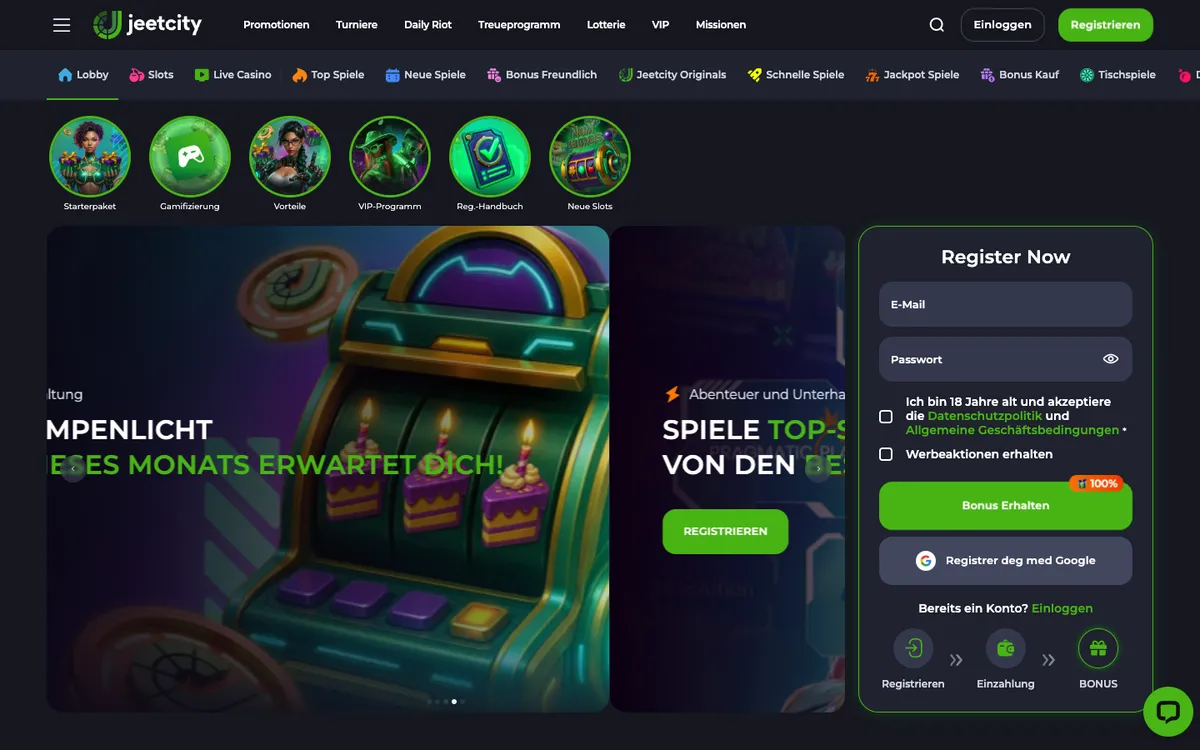 JeetCity Casino — Home page, captured from Germany
