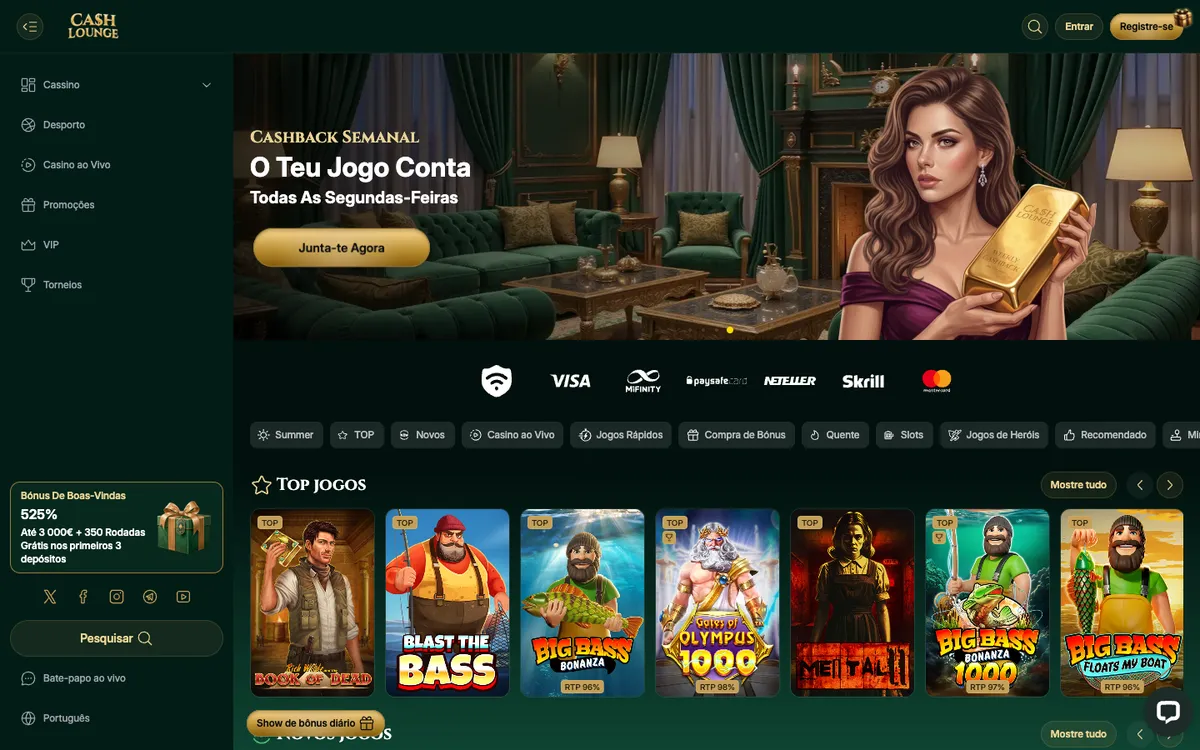 Cash Lounge Casino — Home page, captured from Portugal