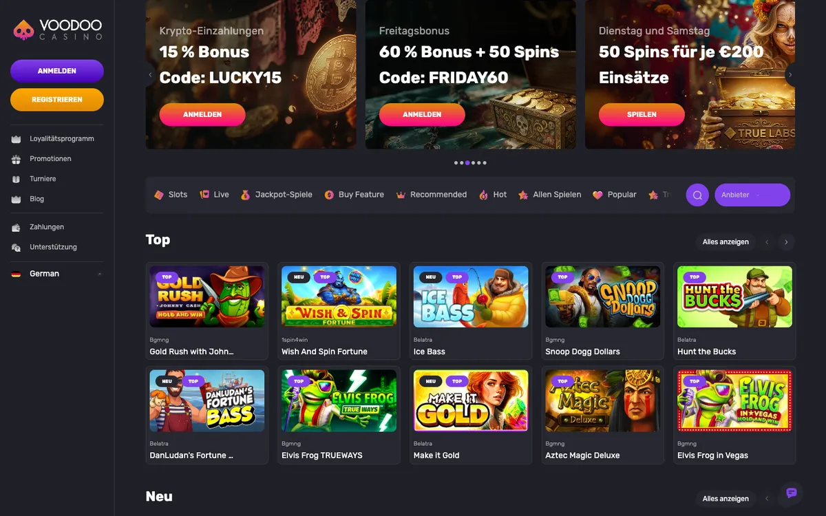 Voodoo Casino — «Главная», снято из страны Германия