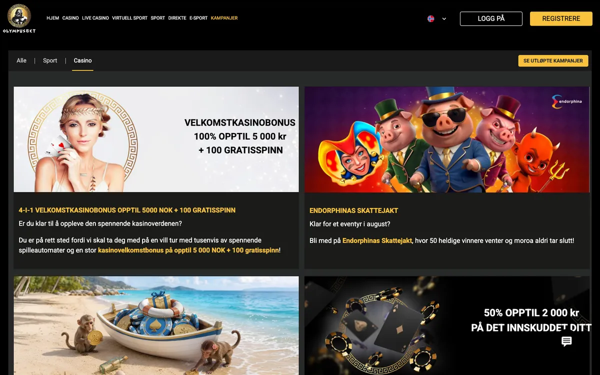 Olympusbet Casino — Promotions, captured from Norway