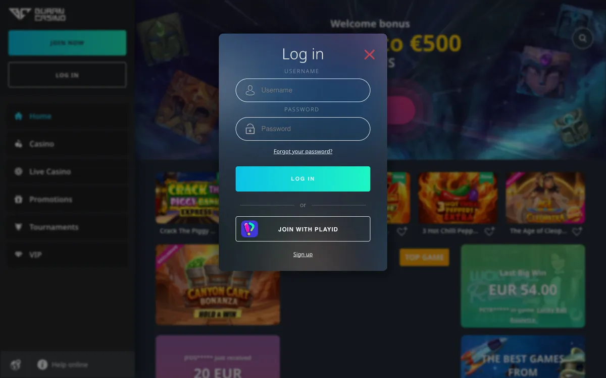 BuranCasino — Sign-up, captured from South Africa