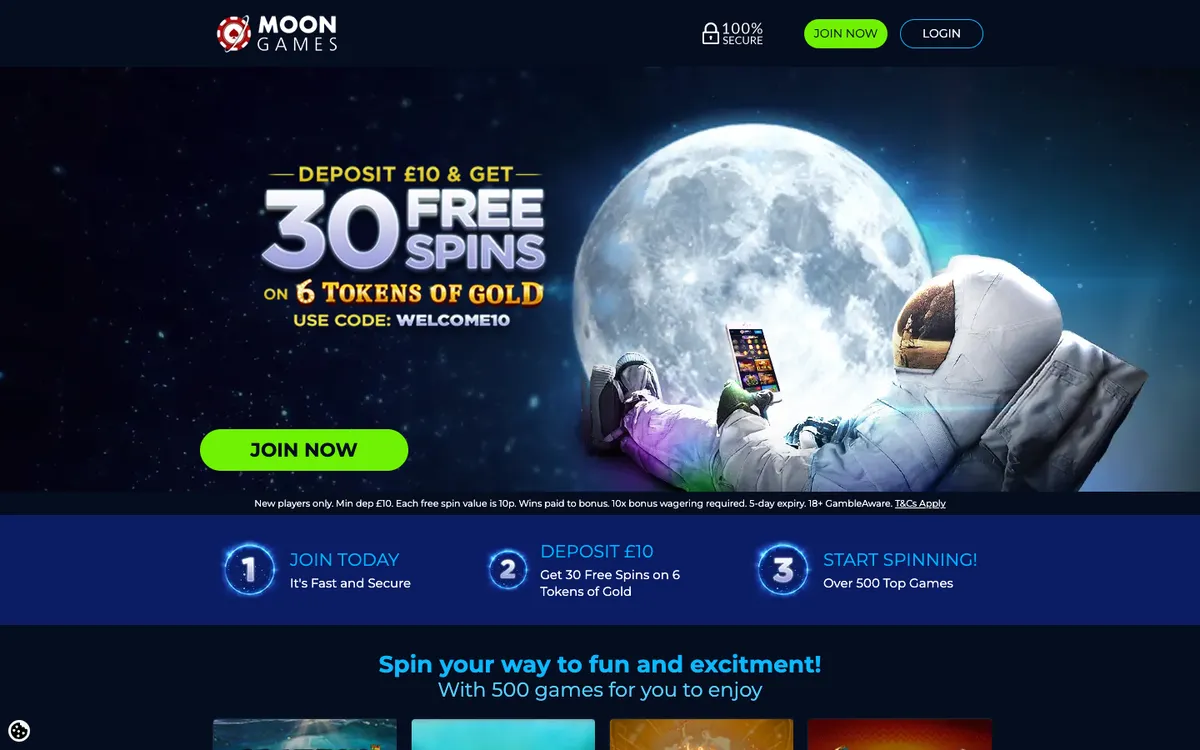 MoonGames Casino — Home page, captured from United Kingdom