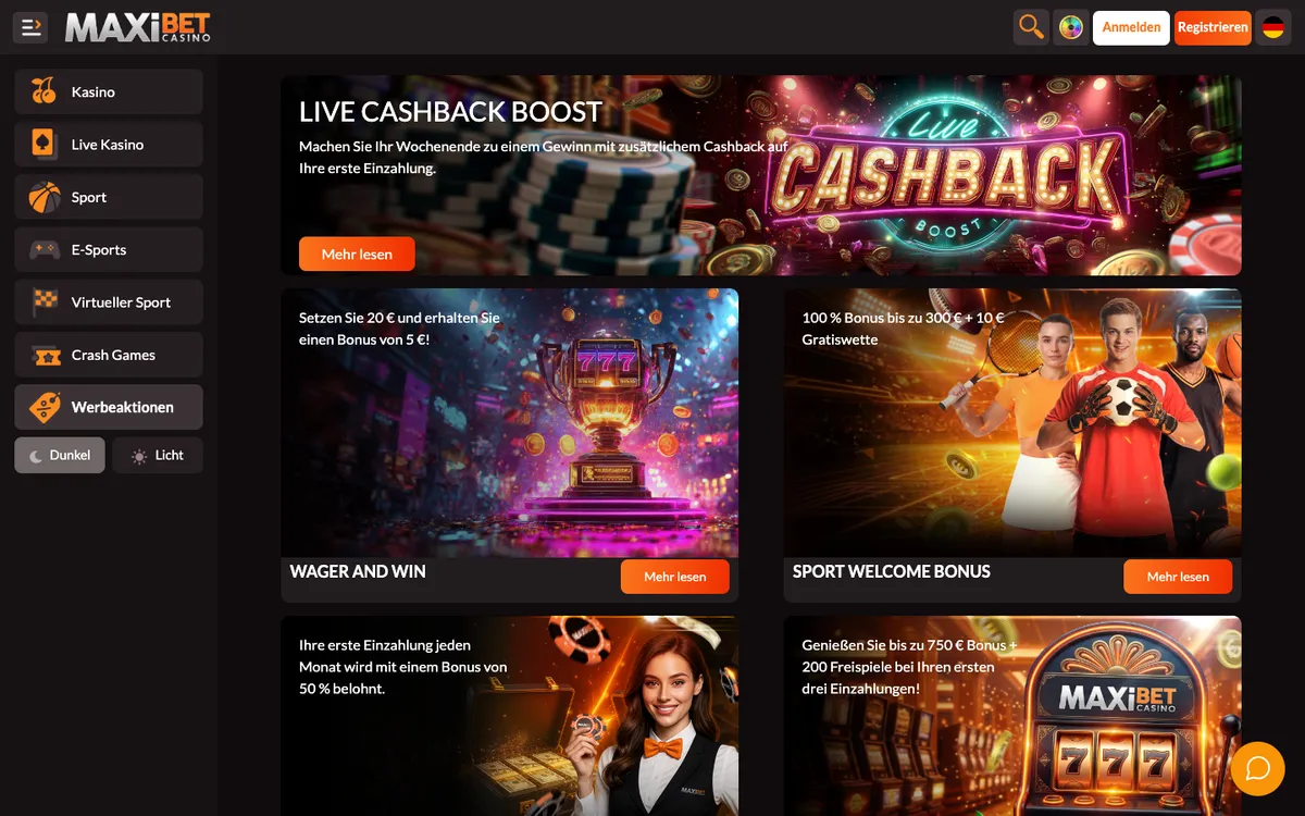 Maxibet Casino — Promotions, captured from Austria