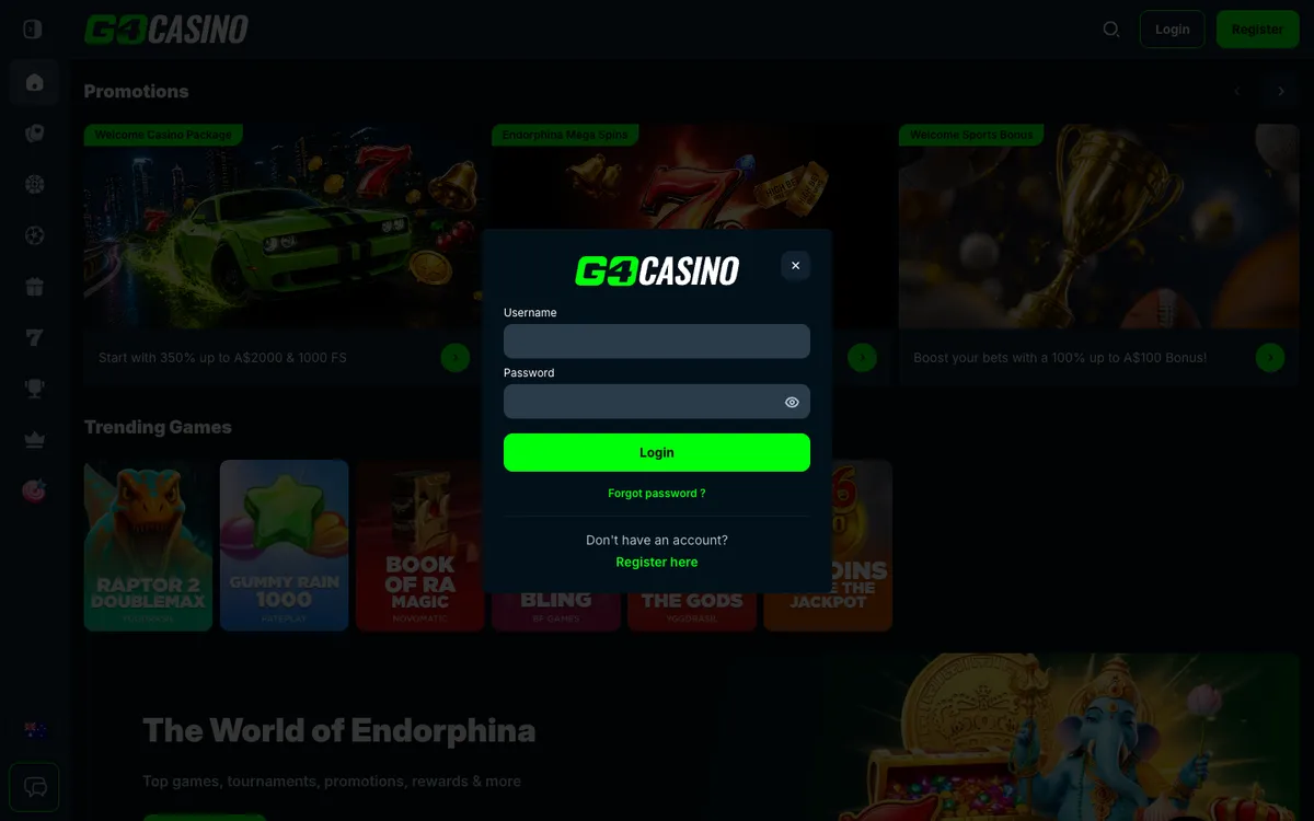Go4Casino — Sign-up, captured from Australia
