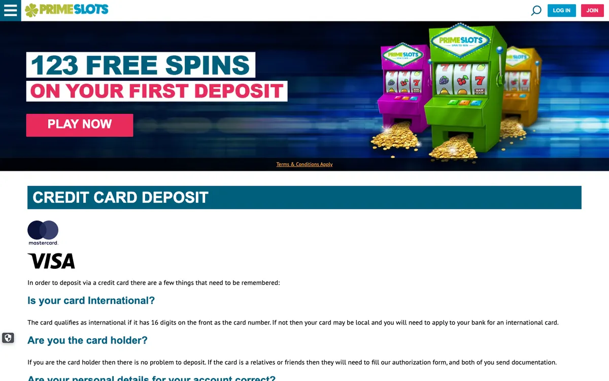 Prime Slots Casino — Payments, captured from Belgium