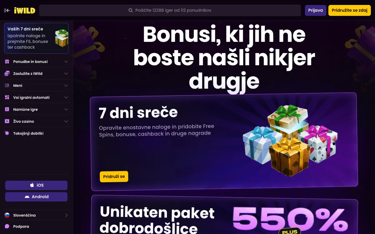 iWild Casino — Promotions, captured from Slovenia