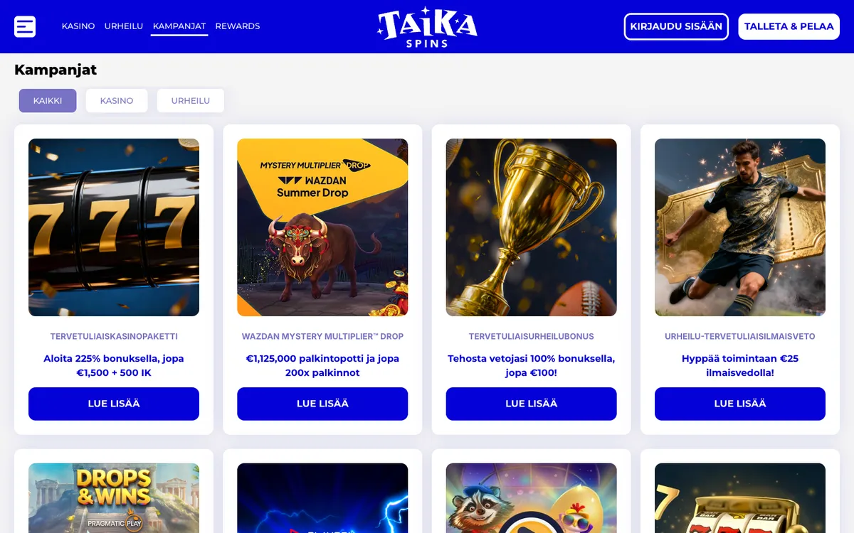 Taikaspins Casino — «Акции», снято из страны Финляндия