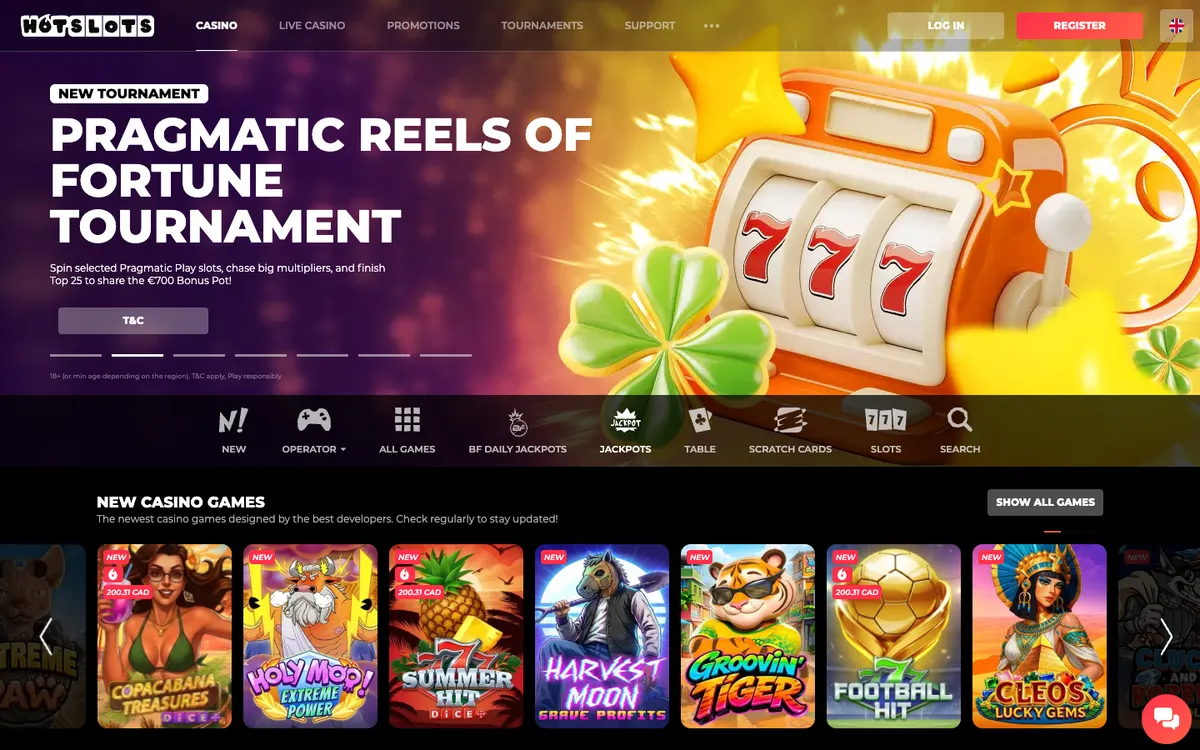 HotSlots Casino — Home page, captured from Canada