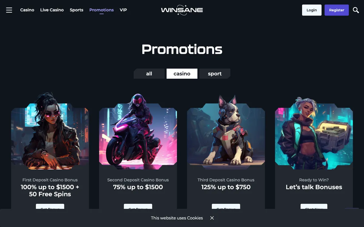Winsane Casino — «Акции», снято из страны Канада