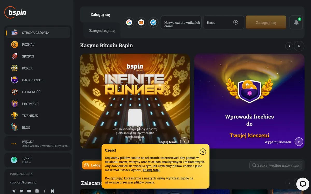 Bspin.io Casino — «Главная», снято из страны Польша