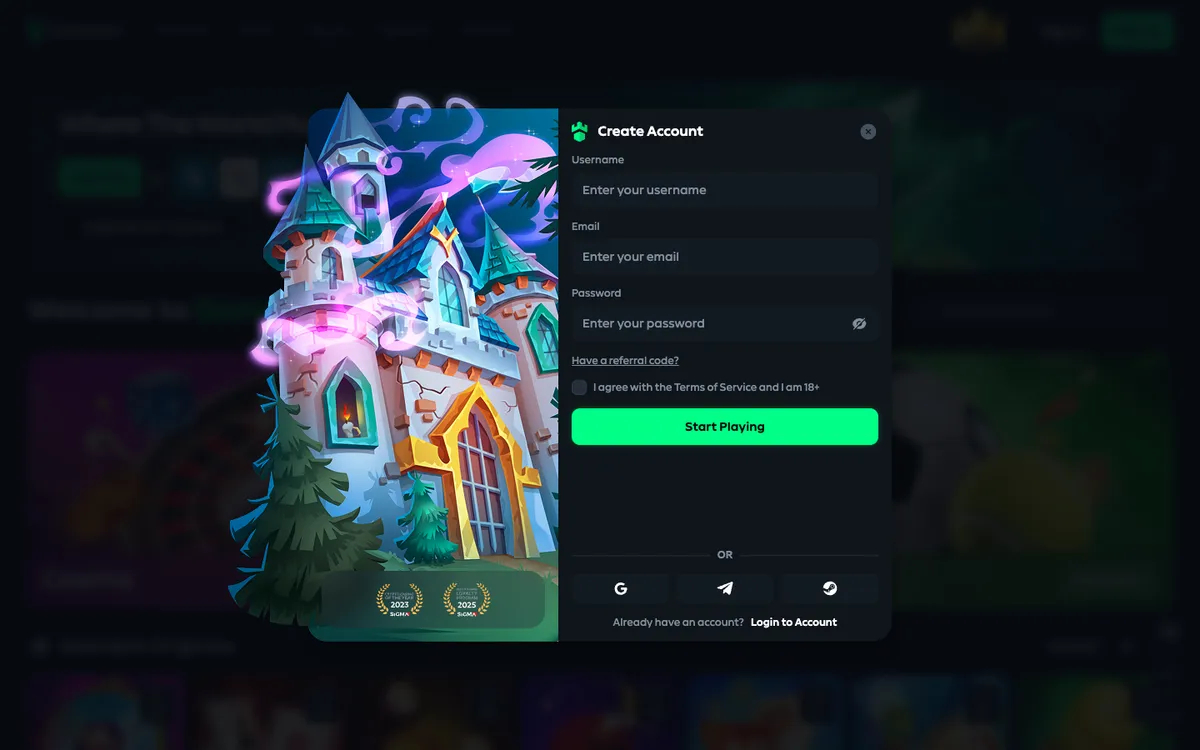 Gamdom Casino — Sign-up, captured from New Zealand