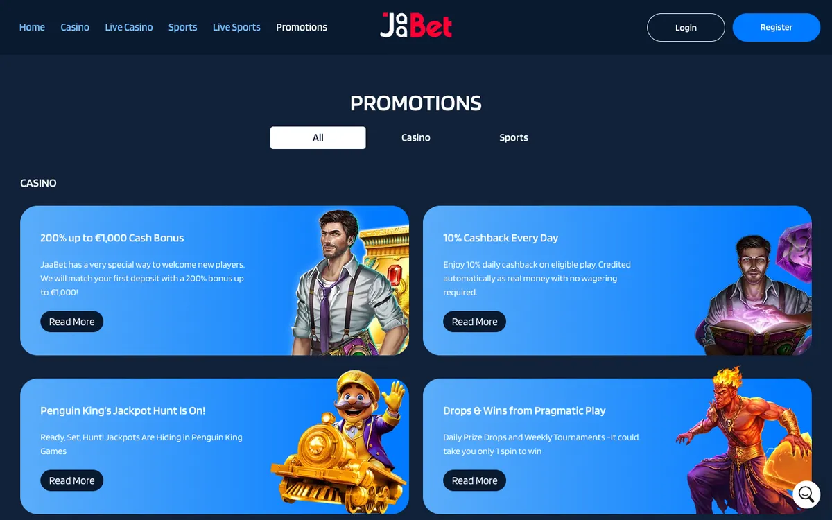 JaaBet Casino — Promotions, captured from Australia