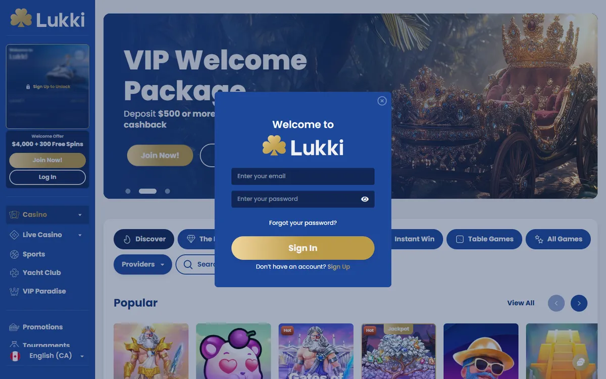 Lukki Casino — Sign-up, captured from Canada