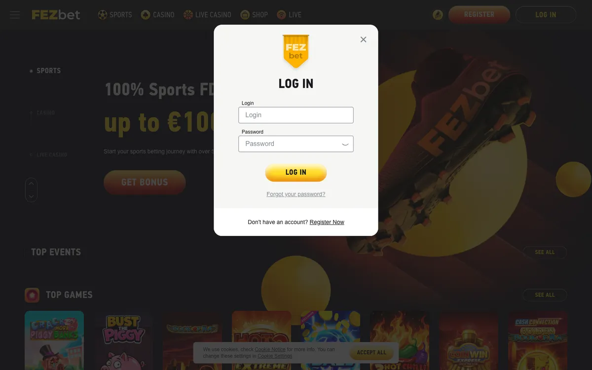 FEZbet Casino — Sign-up, captured from Peru