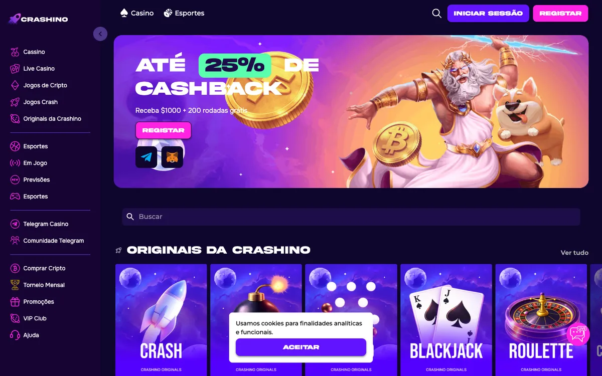 Crashino Casino — Home page, captured from Brazil