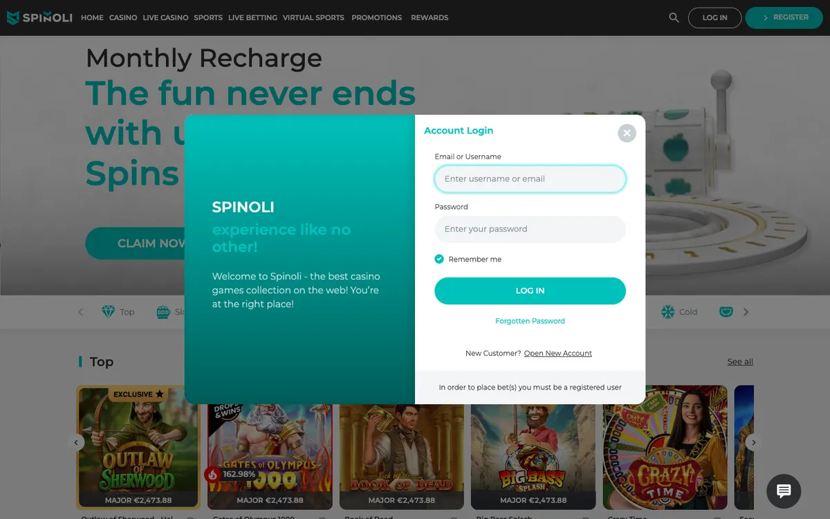 Spinoli Casino — Sign-up, captured from New Zealand