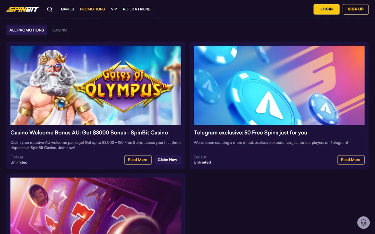 SpinBit Casino — Promotions, captured from Canada
