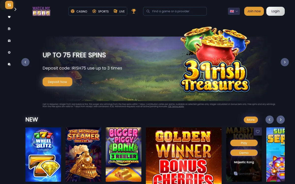 Watchmyspin Casino — «Главная», снято из страны Испания