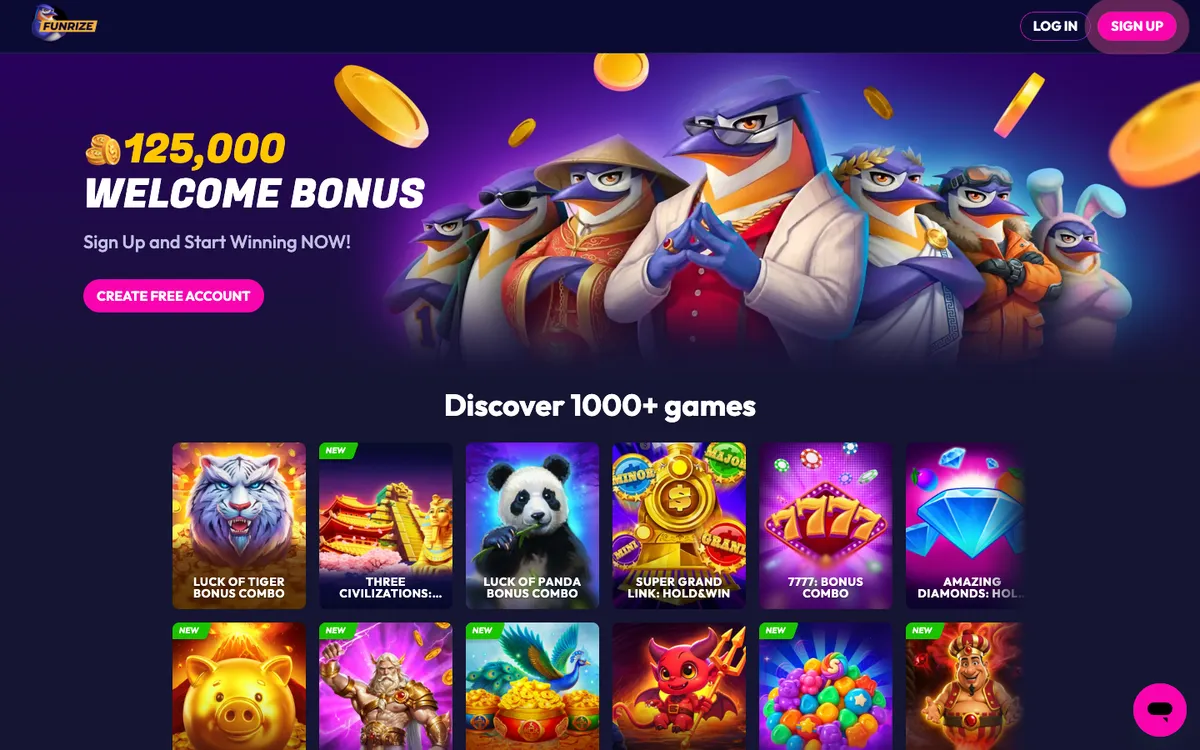Funrize Casino — Home page, captured from United States