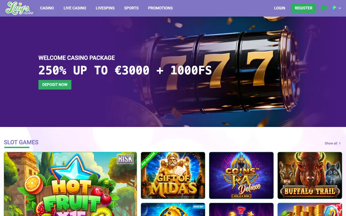 Lucy's Casino — Home page, captured from Austria