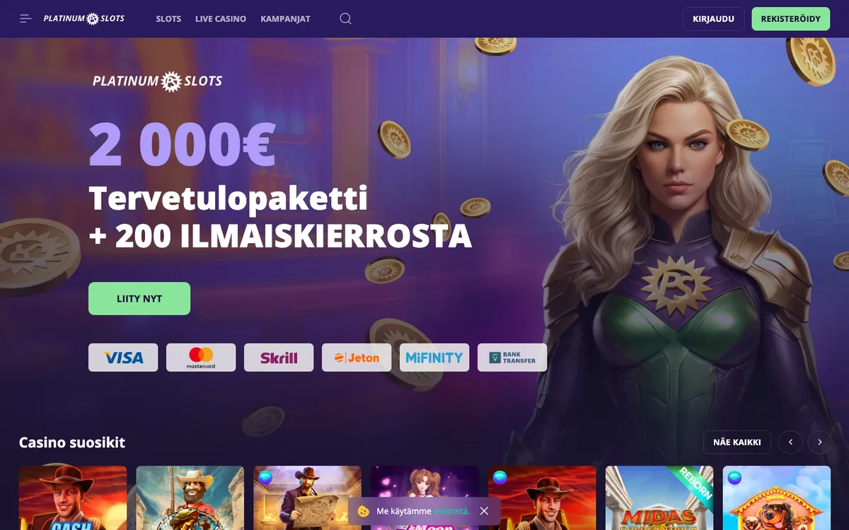 Platinumslots Casino — Home page, captured from Finland