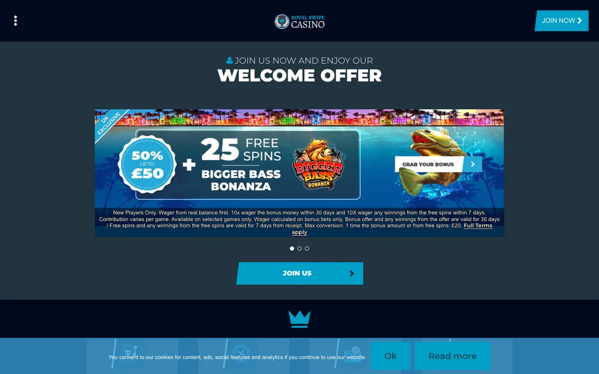Royal Swipe Casino — Home page, captured from New Zealand