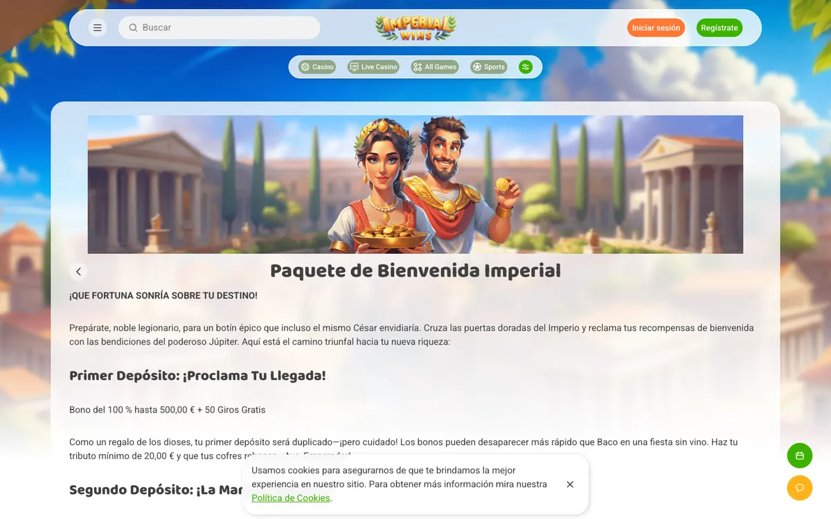 Imperial Wins Casino — Promotions, captured from Spain