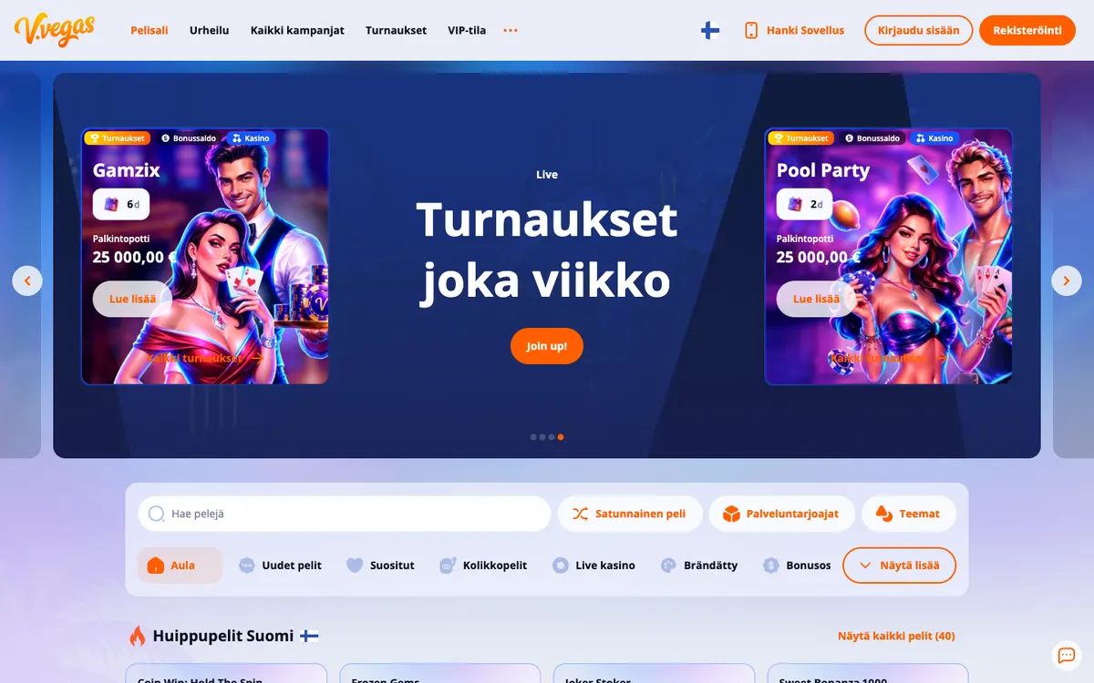 V.Vegas Casino — Home page, captured from Finland