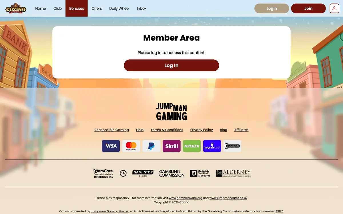Cozino Casino — Promotions, captured from United Kingdom