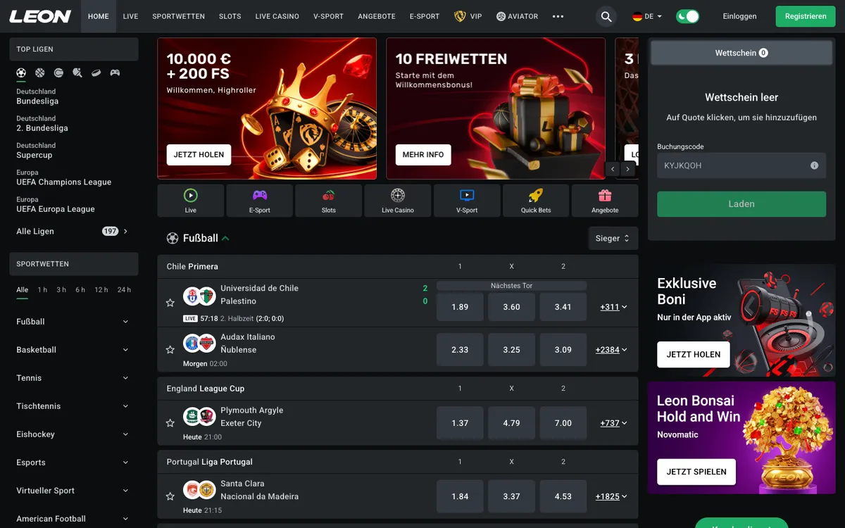 Leon Bet Casino — «Главная», снято из страны Германия