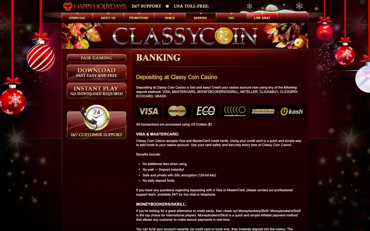 ClassyCoin Casino — «Платежи», снято из страны Соединенные Штаты