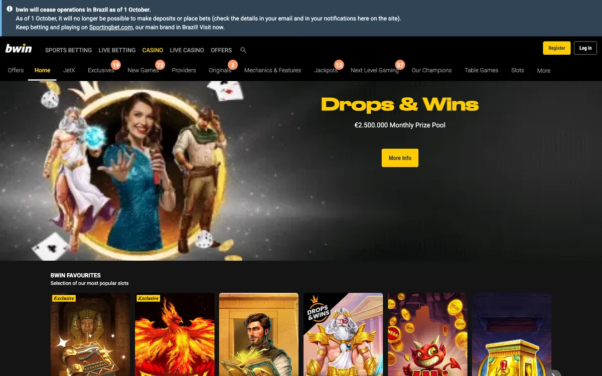 bwin Casino — «Главная», снято из страны Бразилия