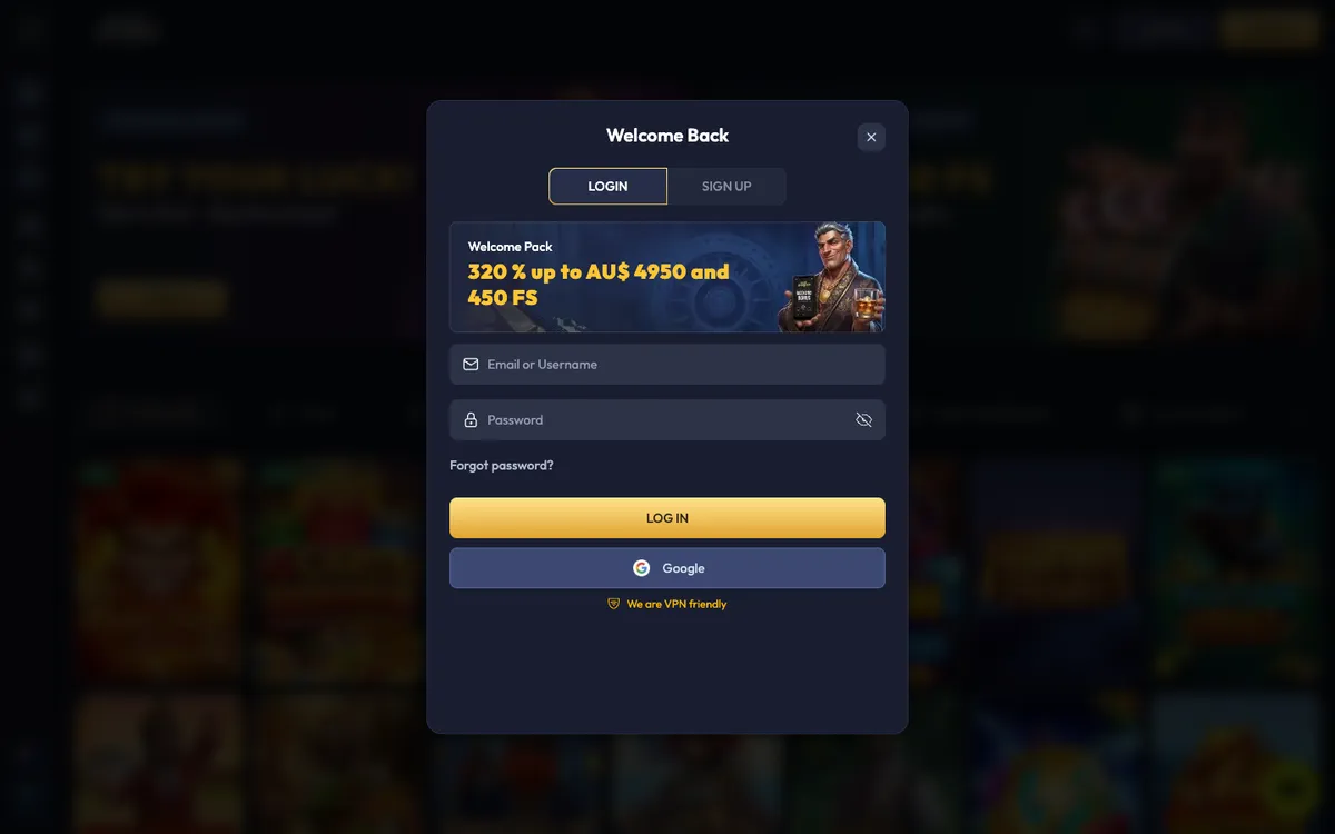 Gangsta Casino — Sign-up, captured from Australia