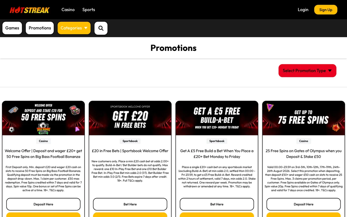 Hot Streak Slots Casino — Promotions, captured from United Kingdom