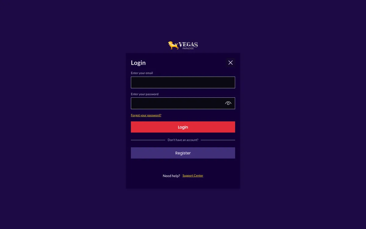 Vegas Paradise Casino — Sign-up, captured from United Kingdom