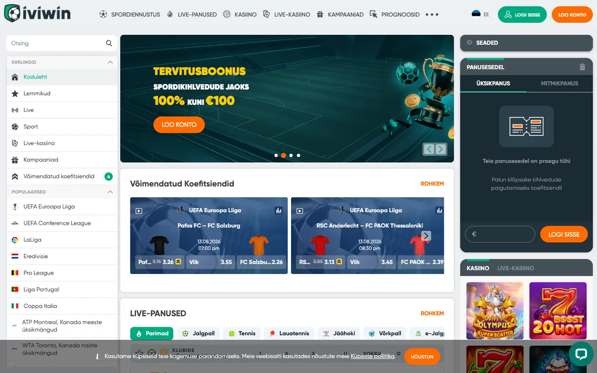 Ivibet Casino — «Главная», снято из страны Эстония