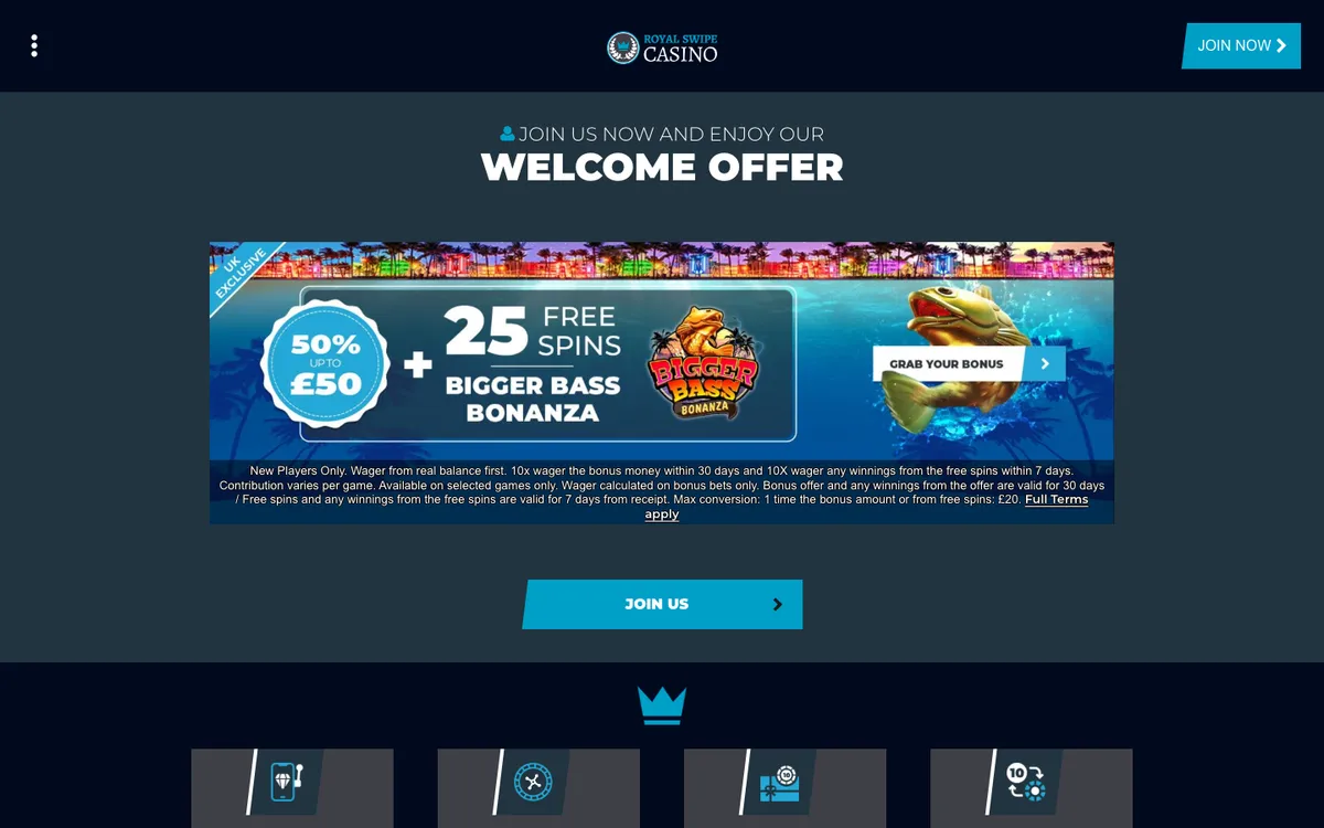Royal Swipe Casino — «Главная», снято из страны Великобритания