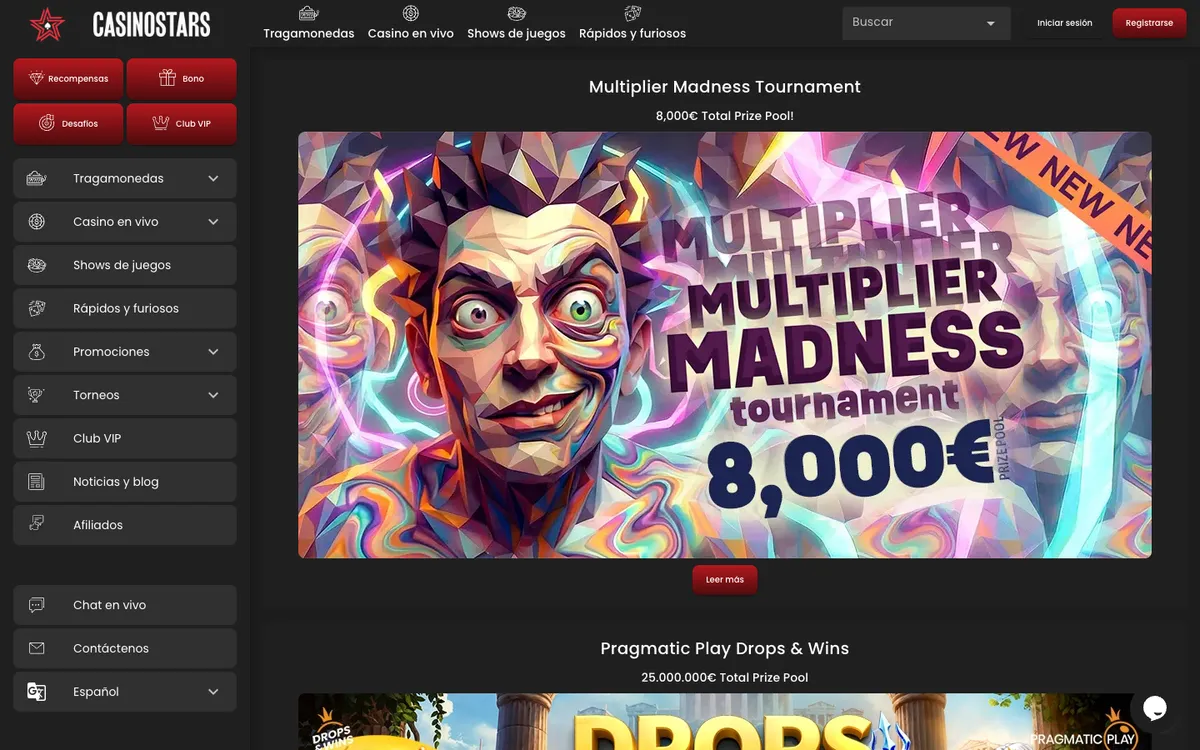 Casinostars.io — Promotions, captured from Spain